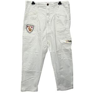 ME369 Aubree Drop Crotch Ankle Pants White Cargo Embroidered Size M